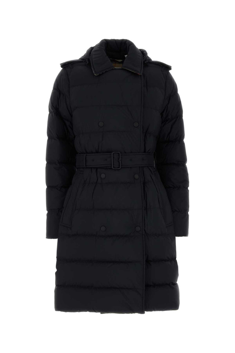 Burberry Double-breasted Kent Long Puffer Coat With Belt In Blue