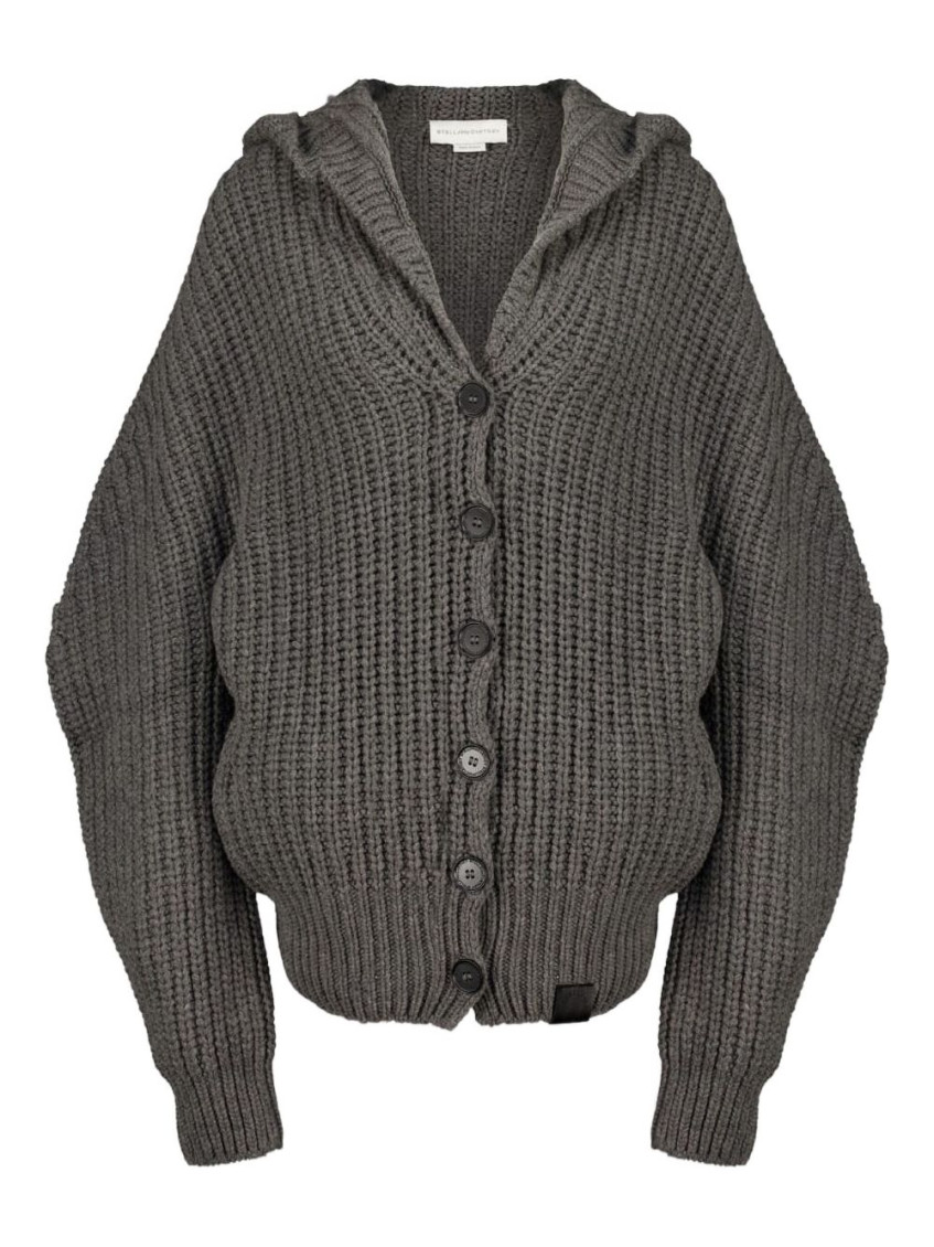 Stella Mccartney Hooded Ribbed Recycled-cashmere And Wool-blend Cardigan In Gray