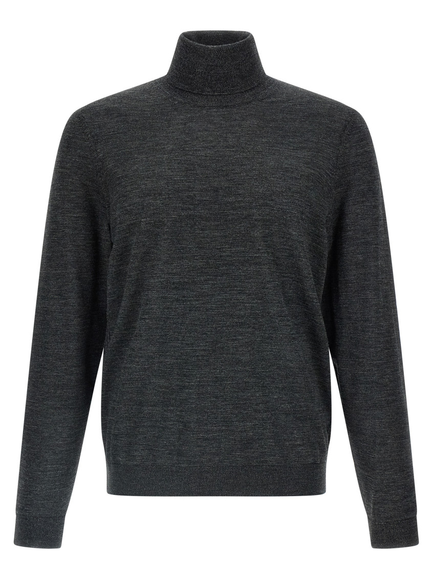 Hugo Boss Grey Turtleneck Wool Sweater In Gray