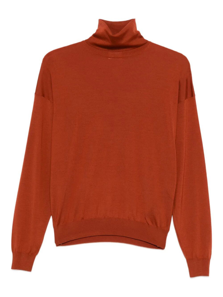 Saint Laurent Wool Turtleneck Sweater Long Sleeves In Brown