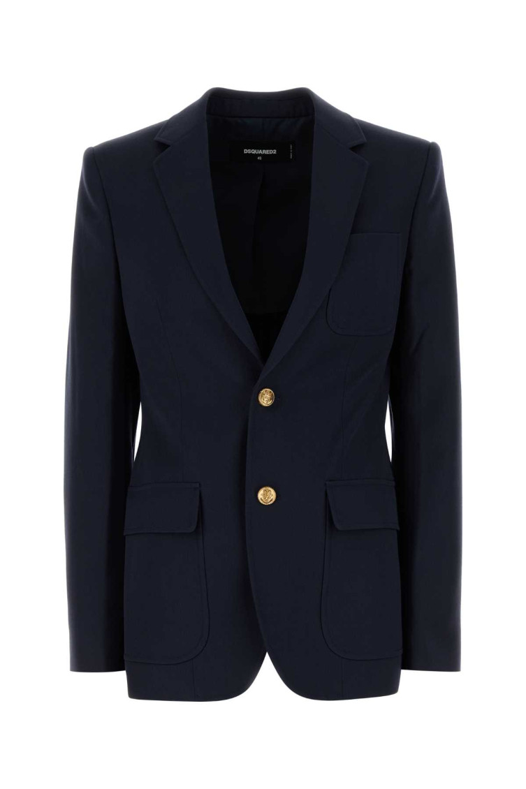 Dsquared2 Wool Blazer With Button Cuffs And Chest Pocket In Blue