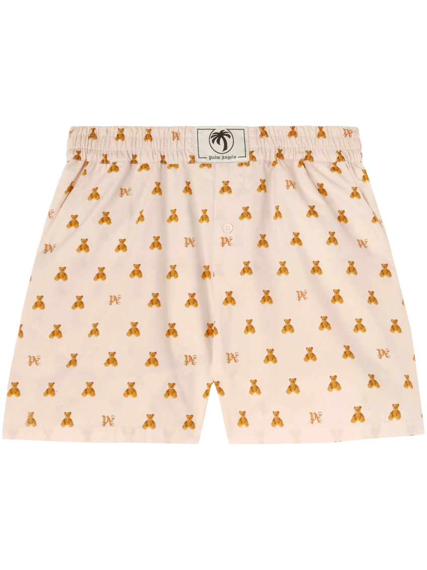 Palm Angels Soft Pink Monogram Shorts In Neutral