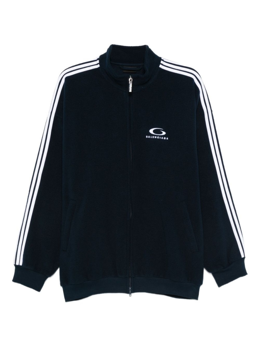 Balenciaga Men Blue Sweatshirt With Logo Detail On Front And Rear And Striped Detail On The Sleeve I In Blue