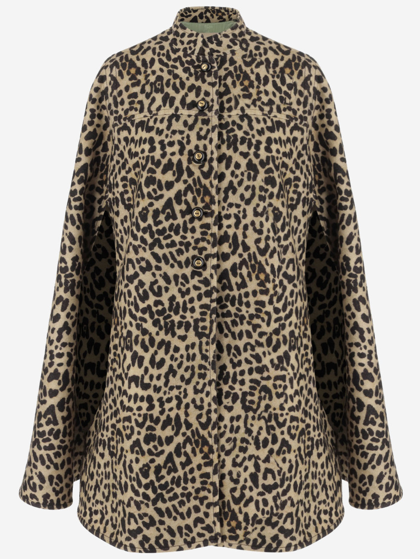 Valentino Leopard Print Wool Coat In Brown