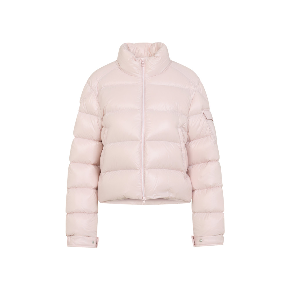 Moncler Short Down Puffer Jacket With High Collar In Neutral