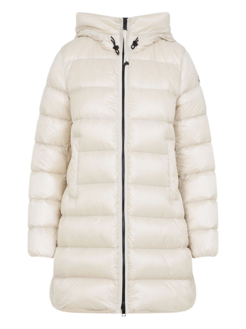Moncler Suyenne Mid-length Hooded Down Jacket In Neutral