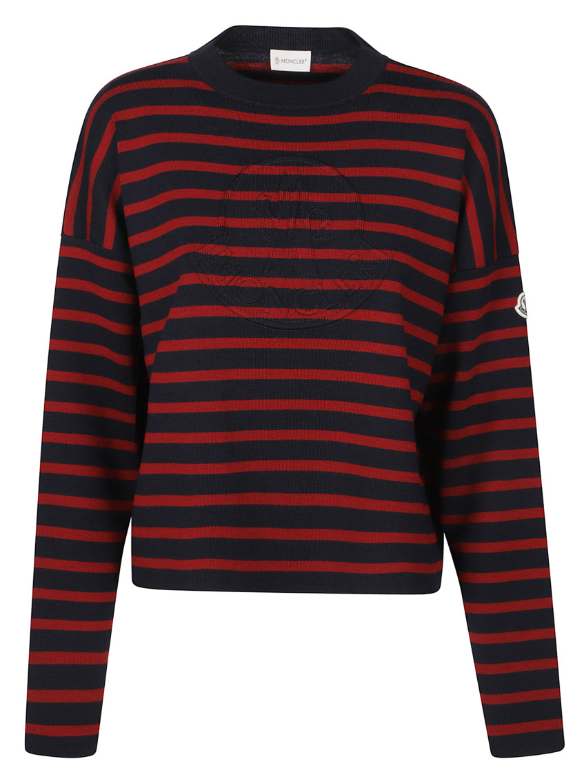 Moncler Embroidered Wool Sweater In Red