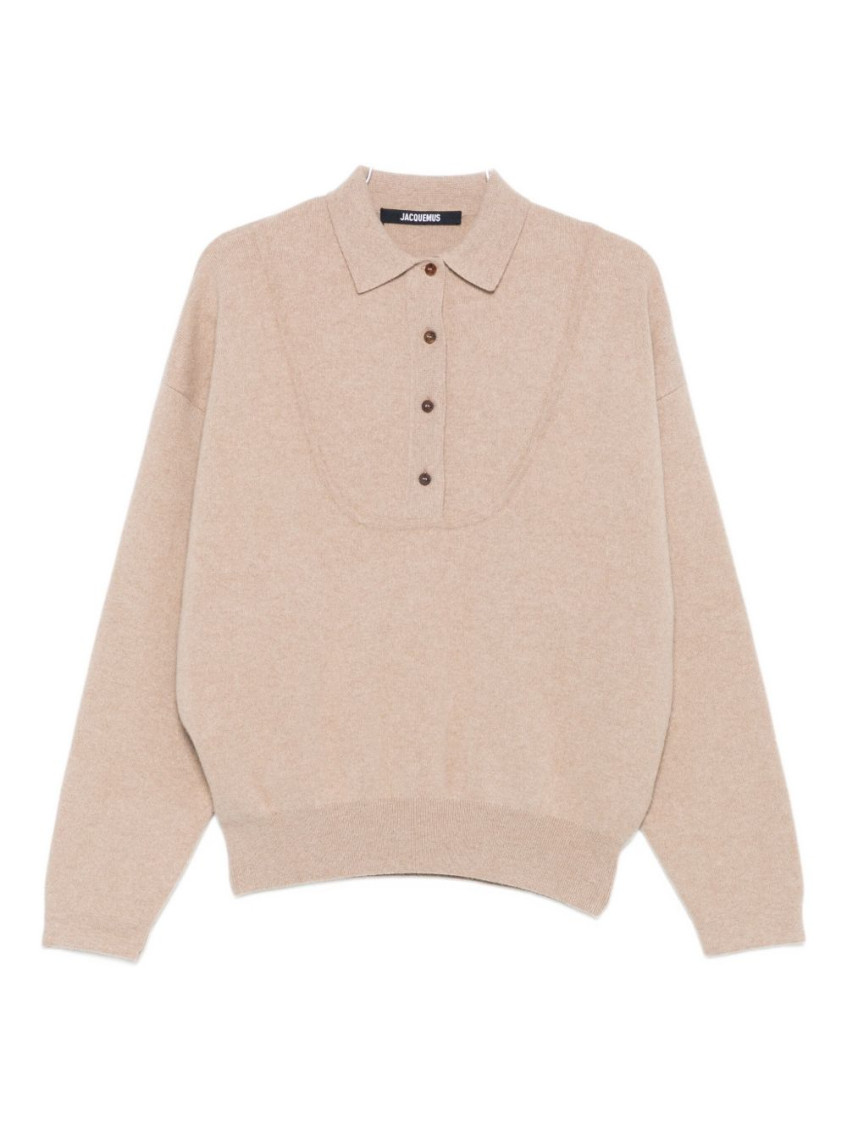 Jacquemus Polo Collar Knitwear With Ribbed Cuffs And Hem In Brown