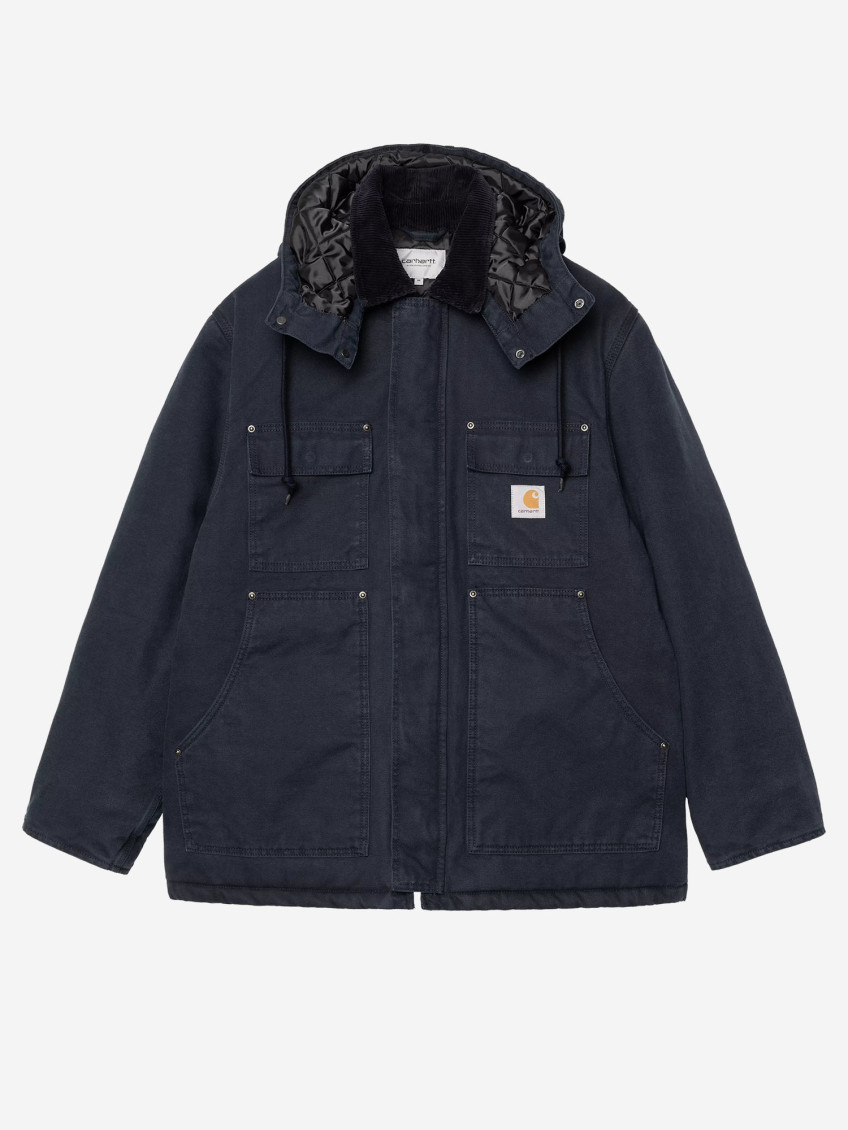 Carhartt Navy Blue Corduroy Collar Logo Jacket In Blue