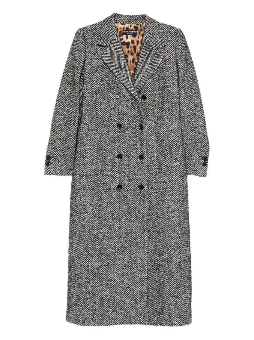 Dolce & Gabbana Herringbone Double-breasted Coat In Gray