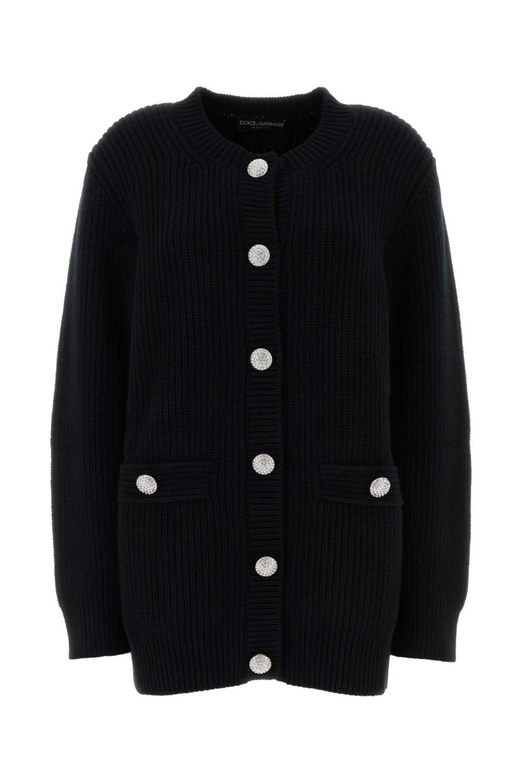 Dolce & Gabbana Oversized Cardigan Featuring Ribbed Texture In Black