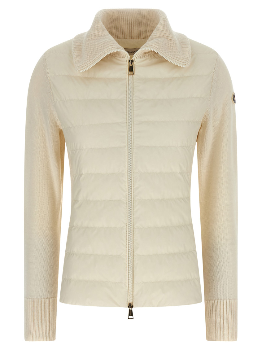 Moncler White Two-material Cardigan In Neutral