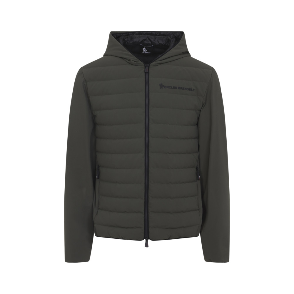 Moncler Hooded Quilted Cardigan Side Pockets In Gray