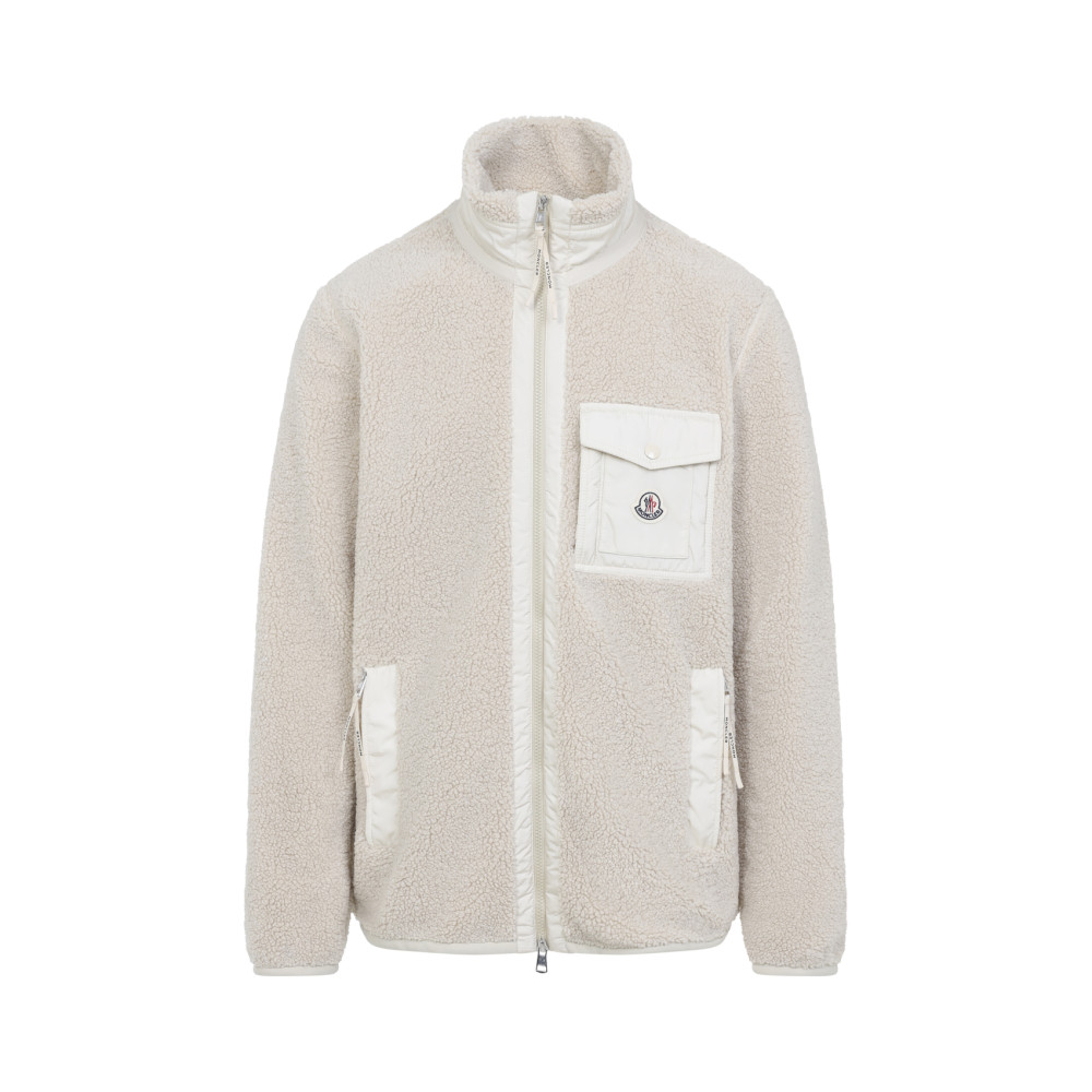 Moncler Light Beige Teddy Zip-up Sweatshirt In Neutral