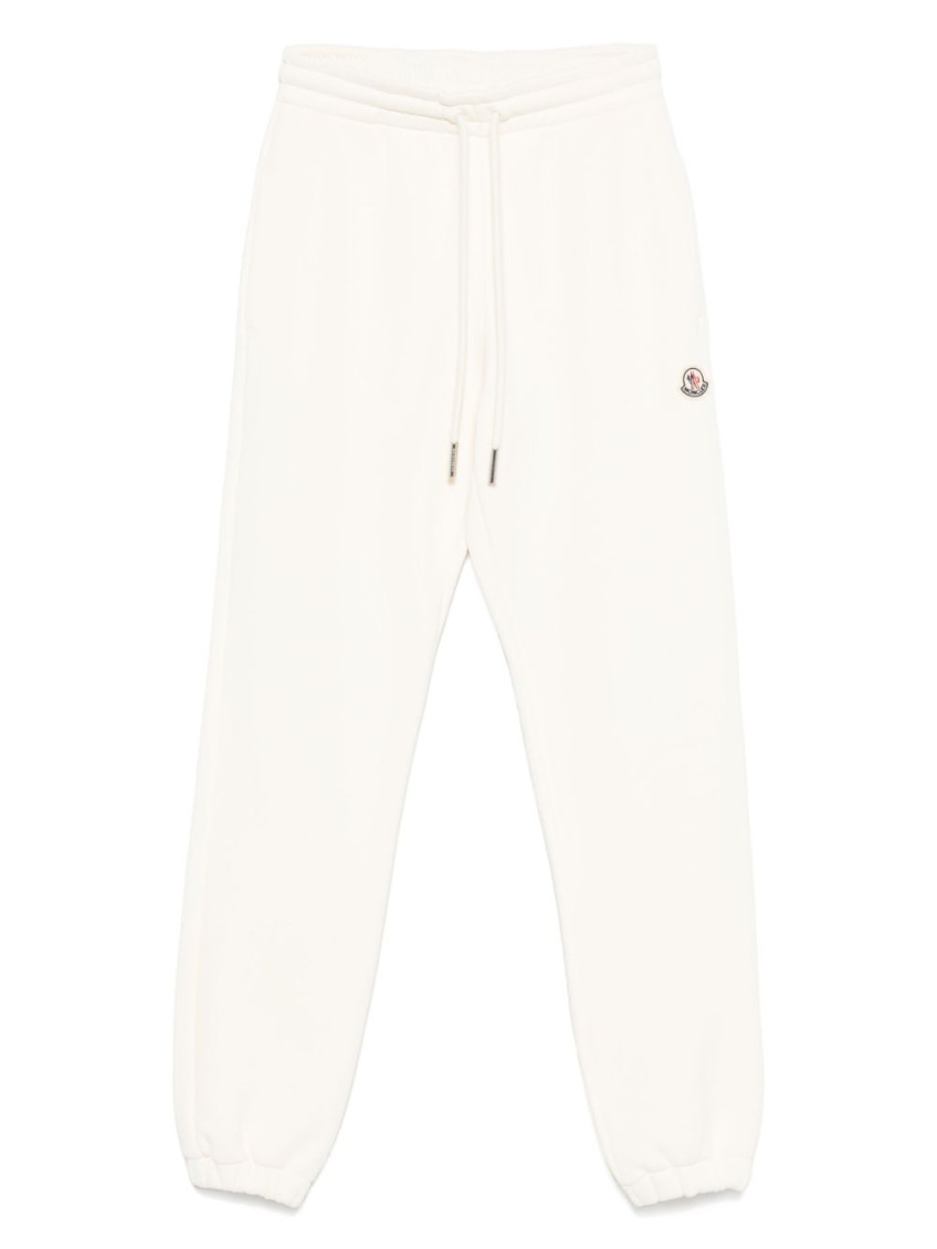 Moncler White Logo Patch Trousers With Coulisse In White