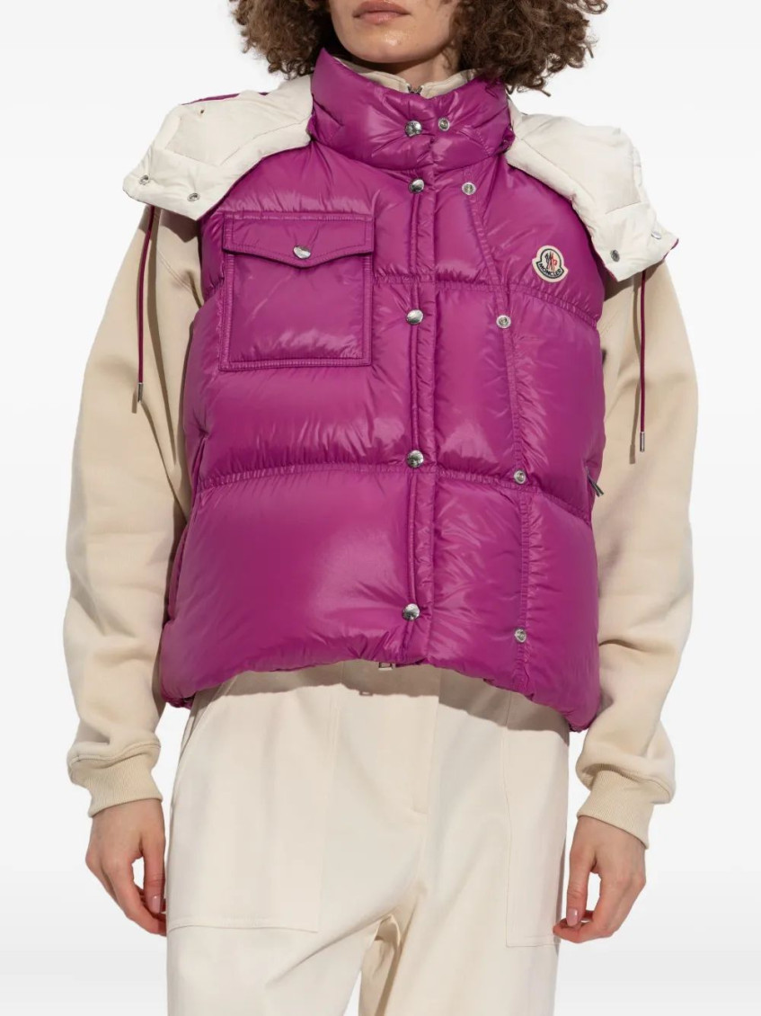 Moncler Pario Hooded Down Gilet In Pink