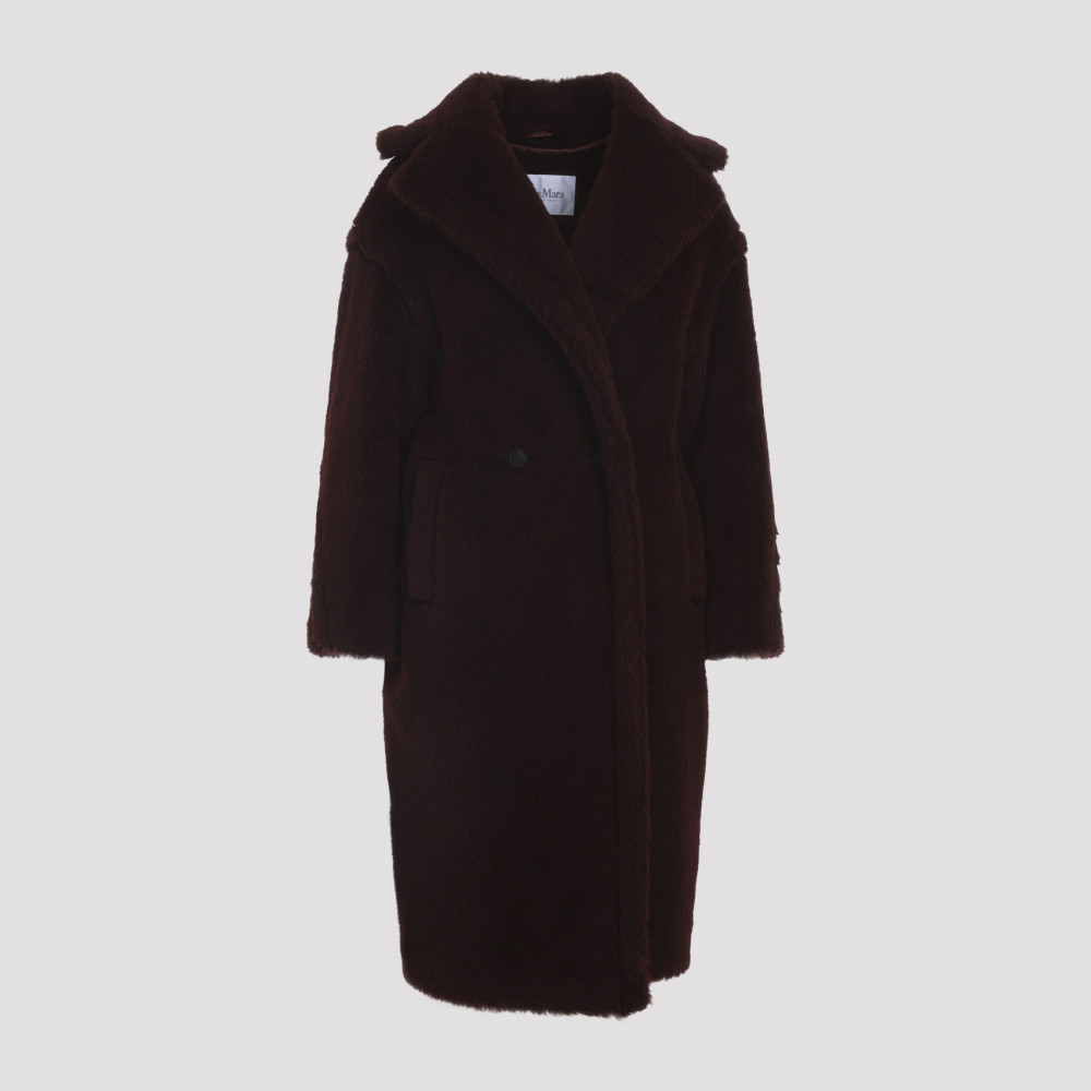 Max Mara Double-breasted Knee-length Alpaca Coat In Burgundy