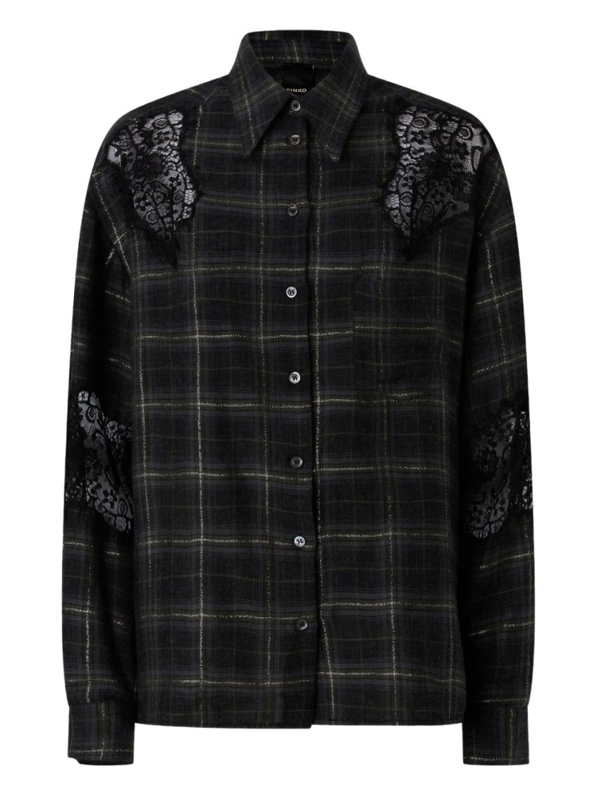Pinko Lace Check-pattern Shirts In Black