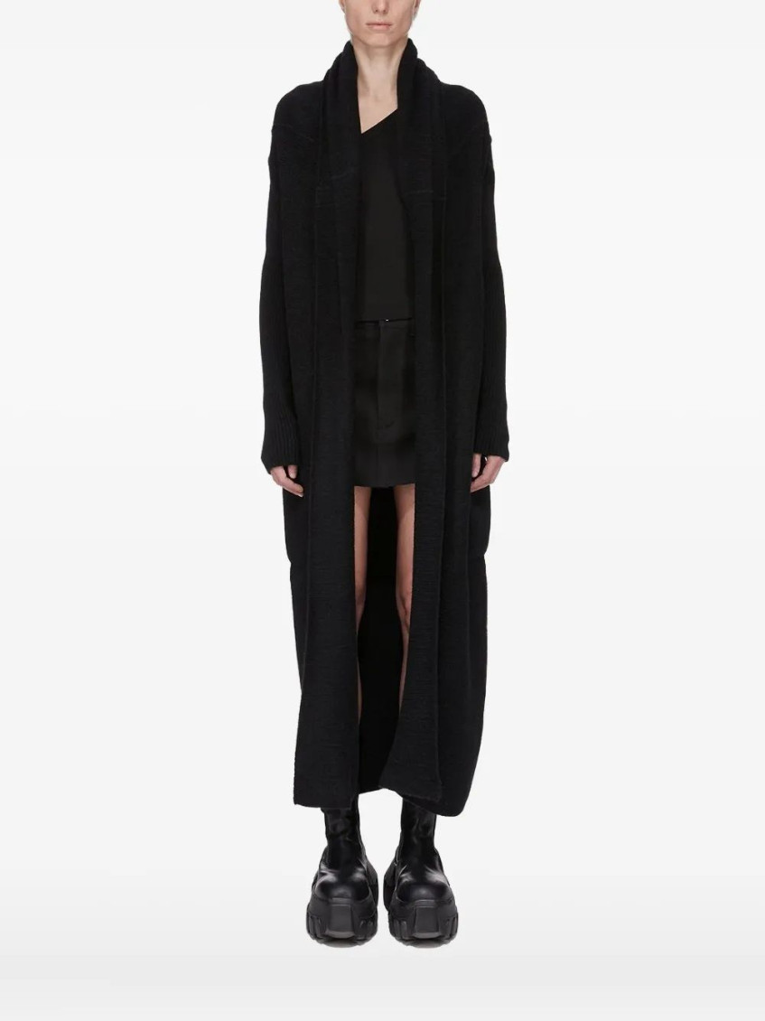 Rick Owens Longline Shawl Collar Cardigan Pockets In Black