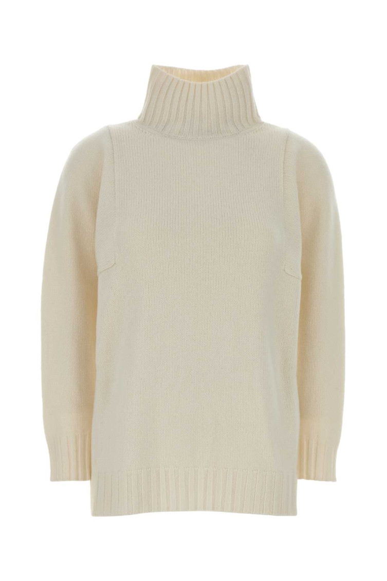 Max Mara Cashmere Aceti Sweater Featuring Ribbed Turtleneck In Neutral