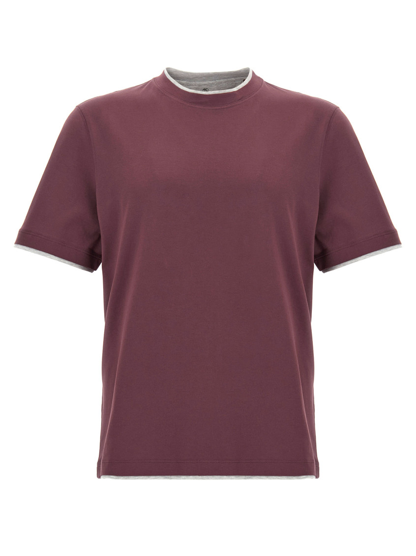 Brunello Cucinelli Double Layer T-shirt Bordeaux In Burgundy