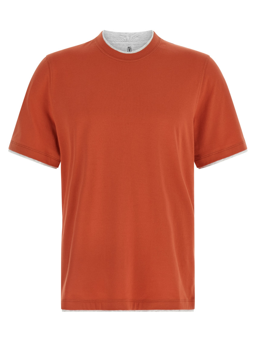 Brunello Cucinelli Men Double Layer T-shirt In Orange