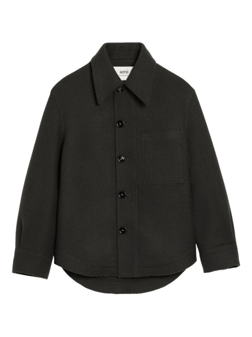 Ami Alexandre Mattiussi Wool Jacket With Long Sleeves And Buttoned Cuffs In Black