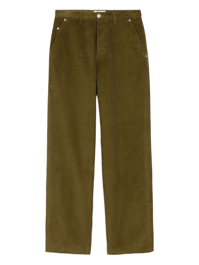 Ami Alexandre Mattiussi Wide-leg Olive Green Corduroy Pants With High Waist In Brown