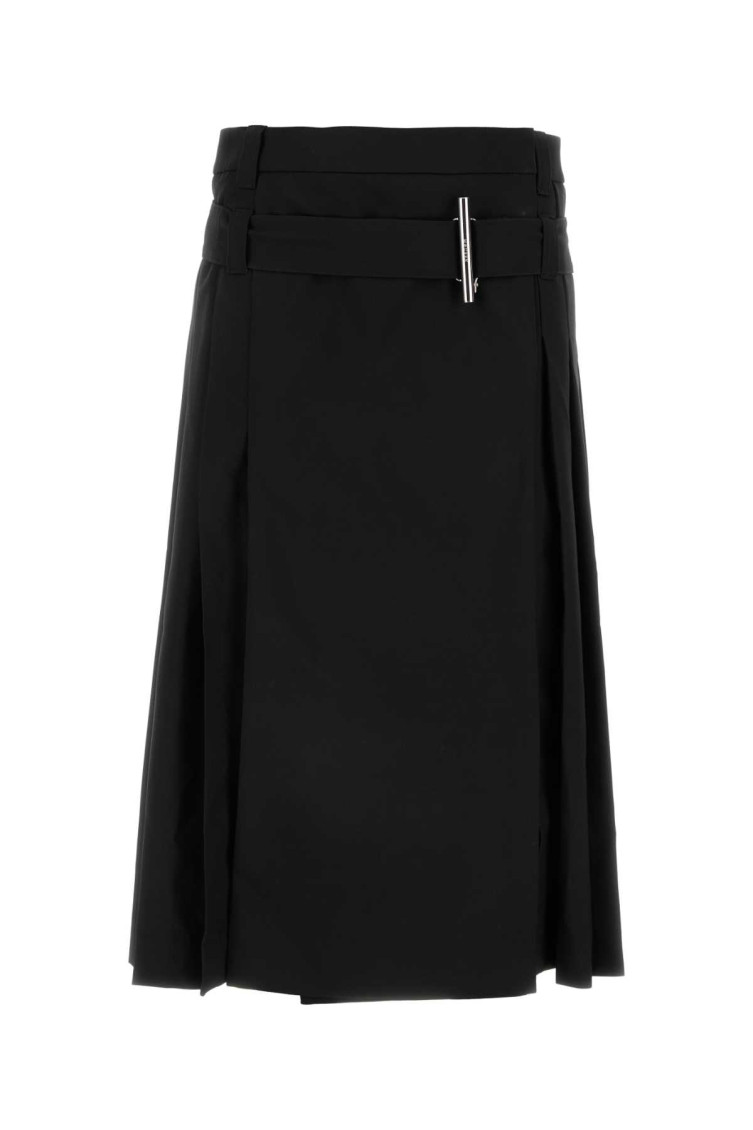 Alexander Mcqueen Belted Pleated Midi Wool Skirt In Black