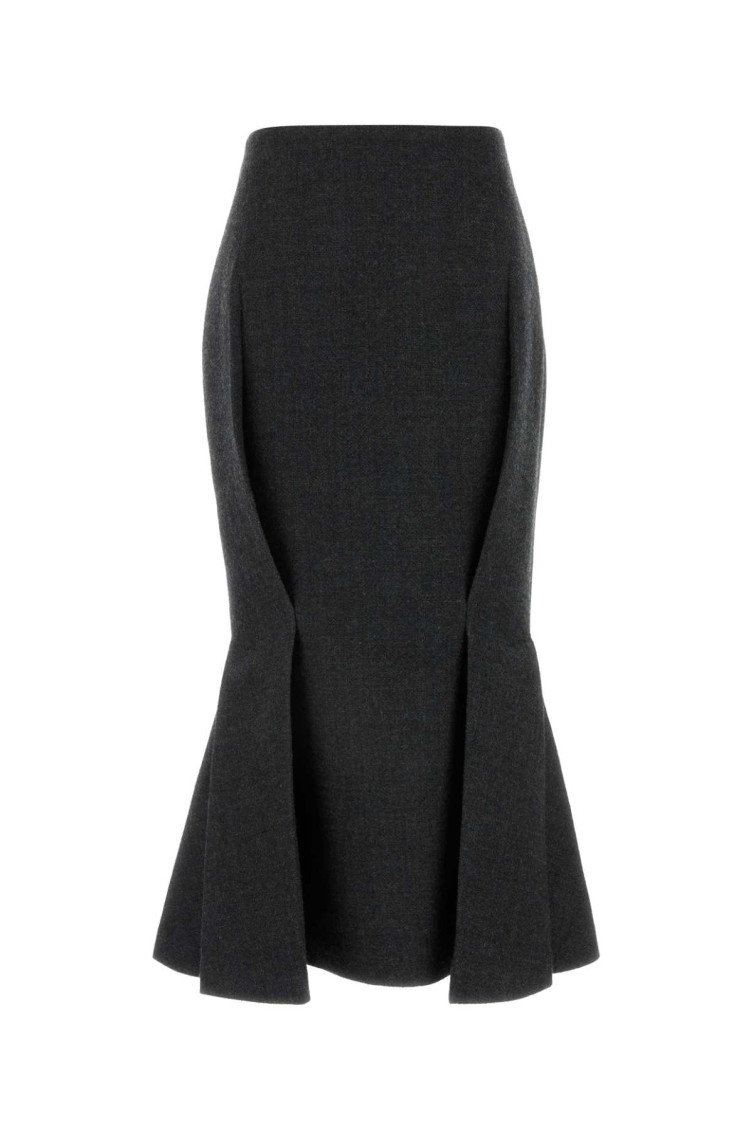 Prada Mermaid Wool Midi Skirt In Grey