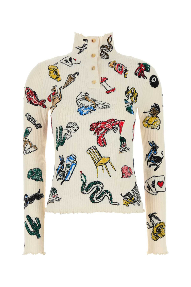 Bottega Veneta Womens Ecru Multicolor Graphic-print High-neck Knitted Top In White