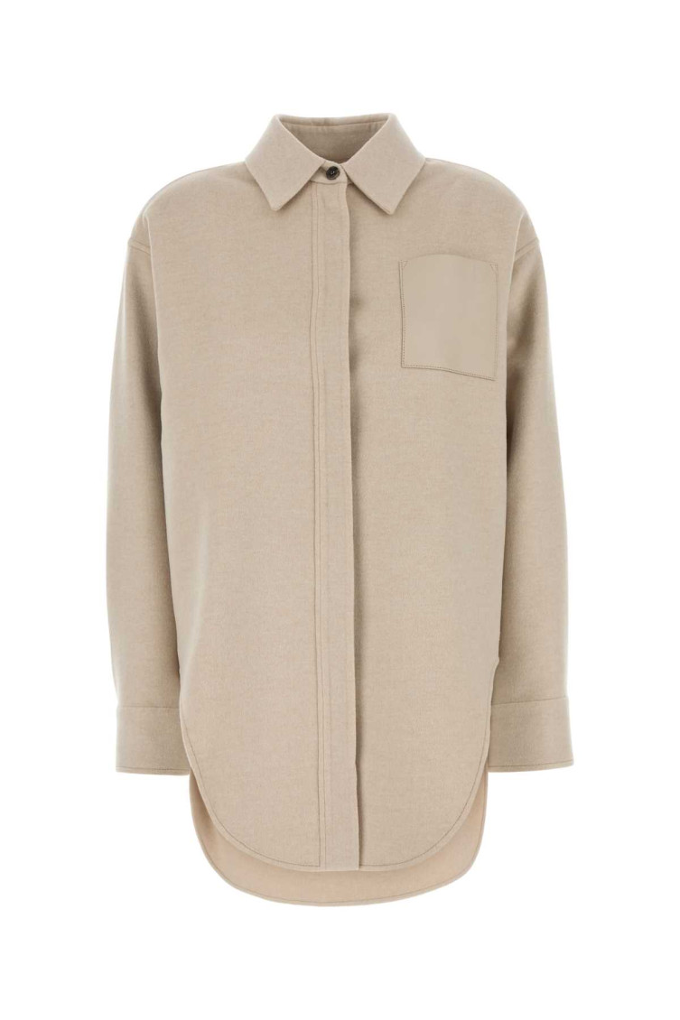 Loewe Flannel Shirt With Long Sleeves And Chest Pocket In Beige