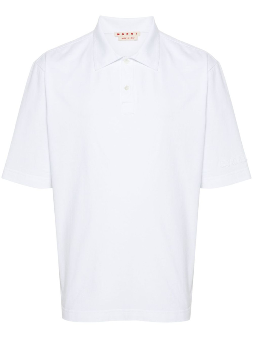 Marni Men Logo Cotton Polo Shirt In White