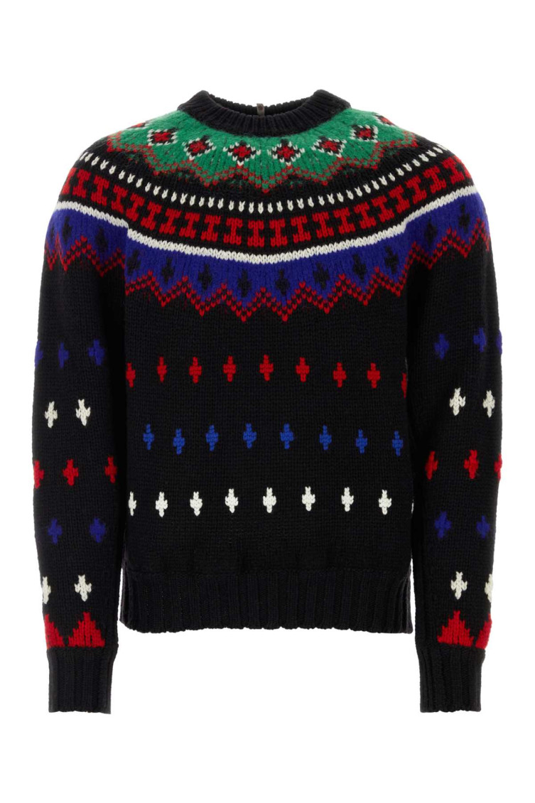 Shop Moncler Multicolor Embroidered Tricot Sweater