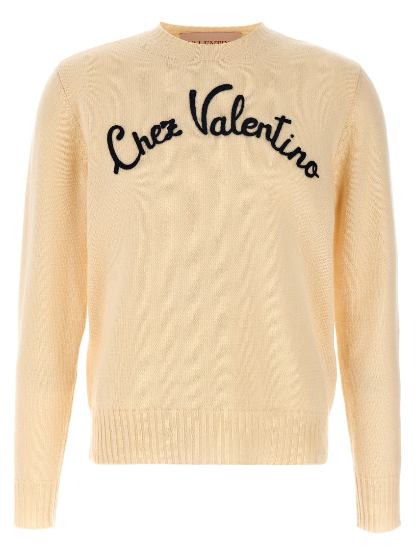 Valentino Beige Embroidered Wool Sweater In White