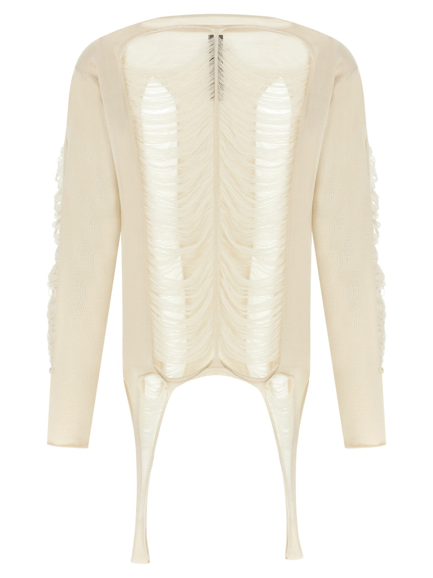 Rick Owens Torn Ivory Sweater In Wool In Neutral