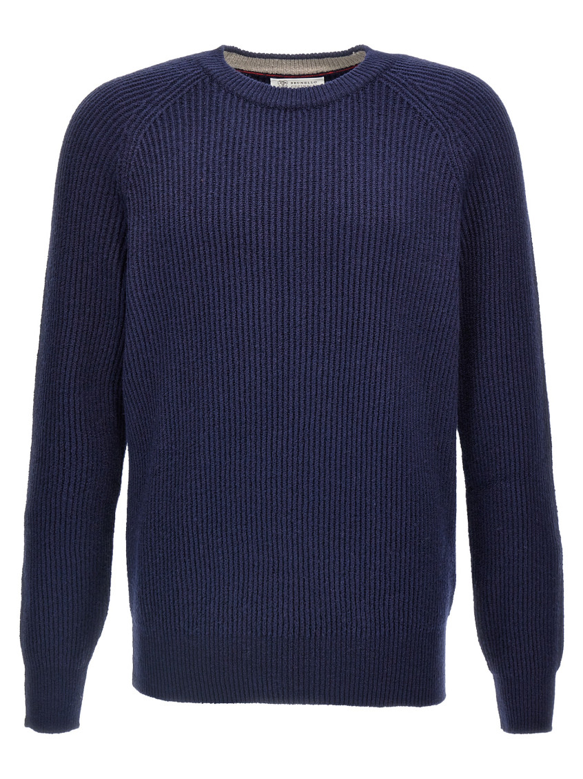 Brunello Cucinelli Ribbed Sweater Sweaters And Cardigans In Blue