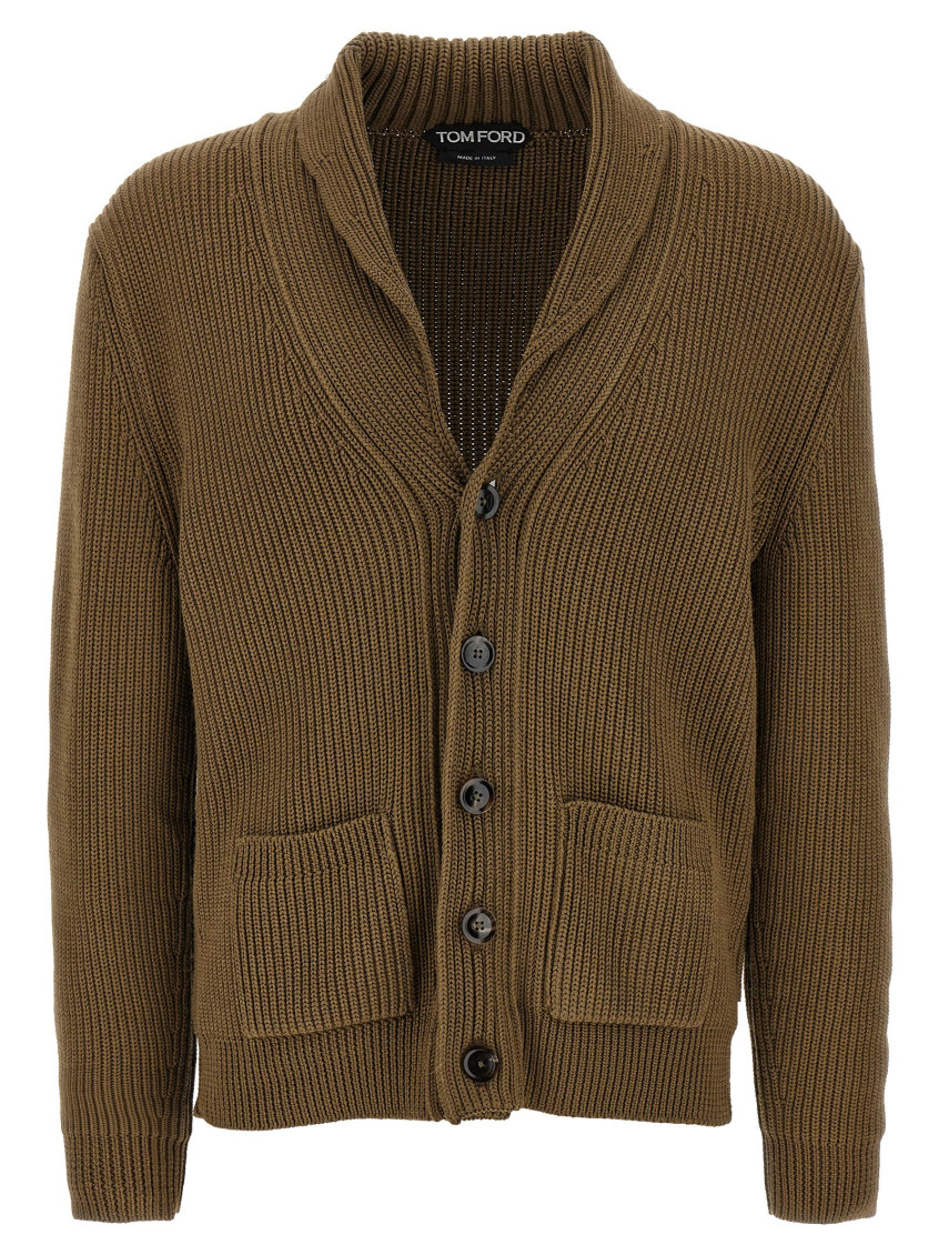 Tom Ford Ribbed Texture Shawl Collar Front Pockets In Brown