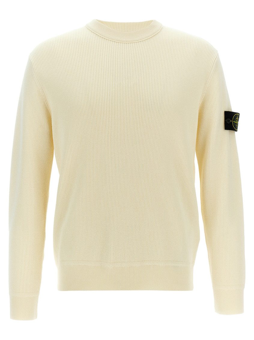 Stone Island Regular-fit Crewneck Sweatshirt With Ribbed Inserts In White