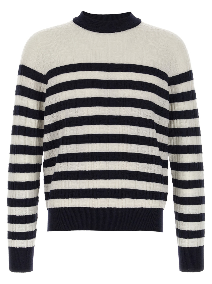 Balmain Embossed Monogram Striped Sweater In Blackwhite
