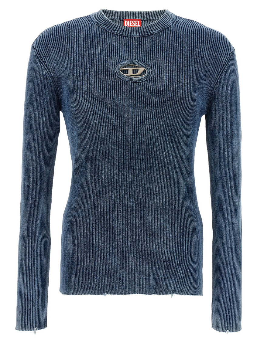 Diesel 'darin' Blue Crewneck T-shirt With Oval D Logo Cut-out On The Front In Blue