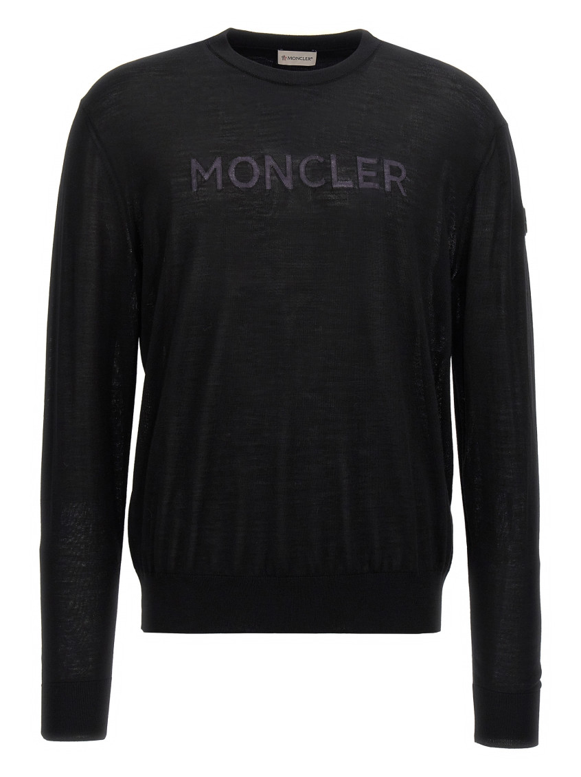 Moncler Knit Logo Sweater Intarsia In Black