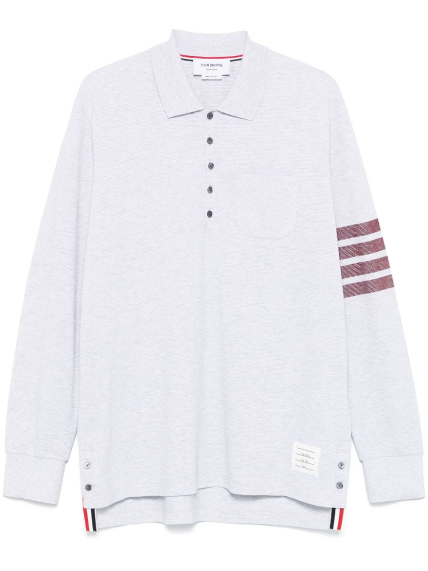 Thom Browne Striped Cotton Blend Polo Shirt With Pocket In White