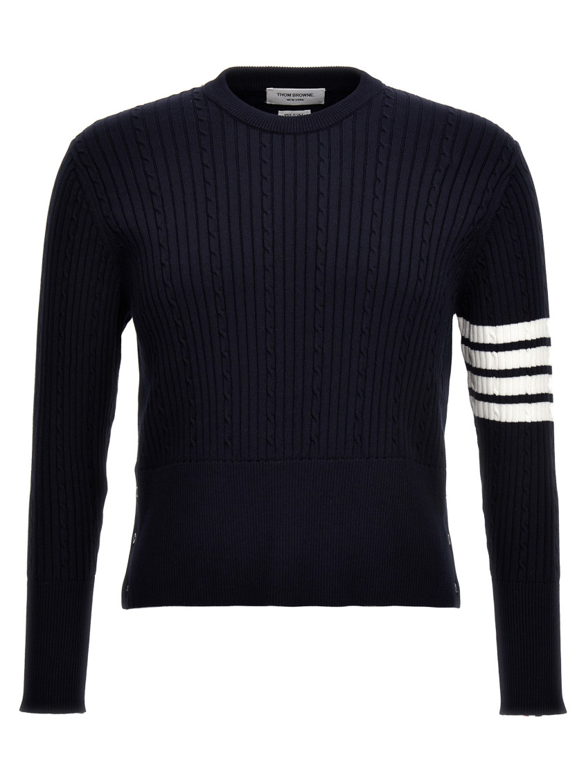 Shop Thom Browne Navy Blue 4 Bar Sweater
