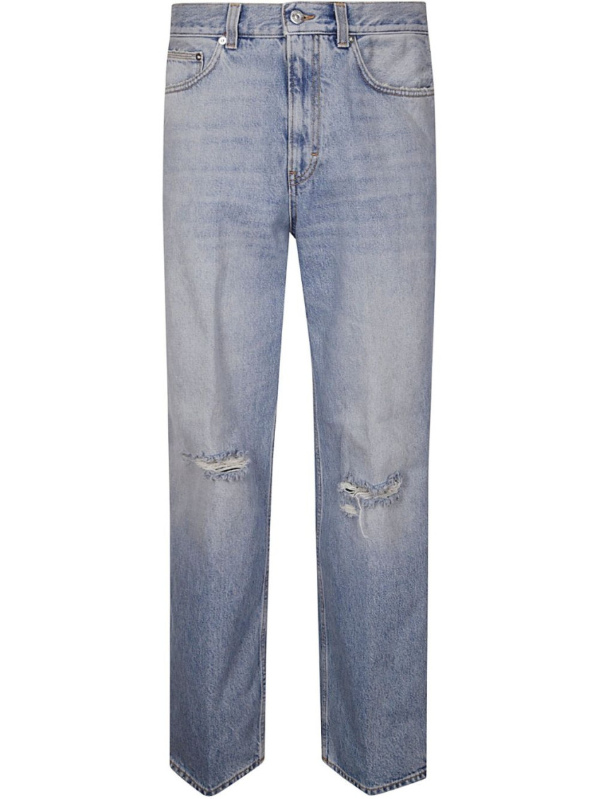 Haikure Distressed Straight Leg Jeans Rivet Detail In Blue