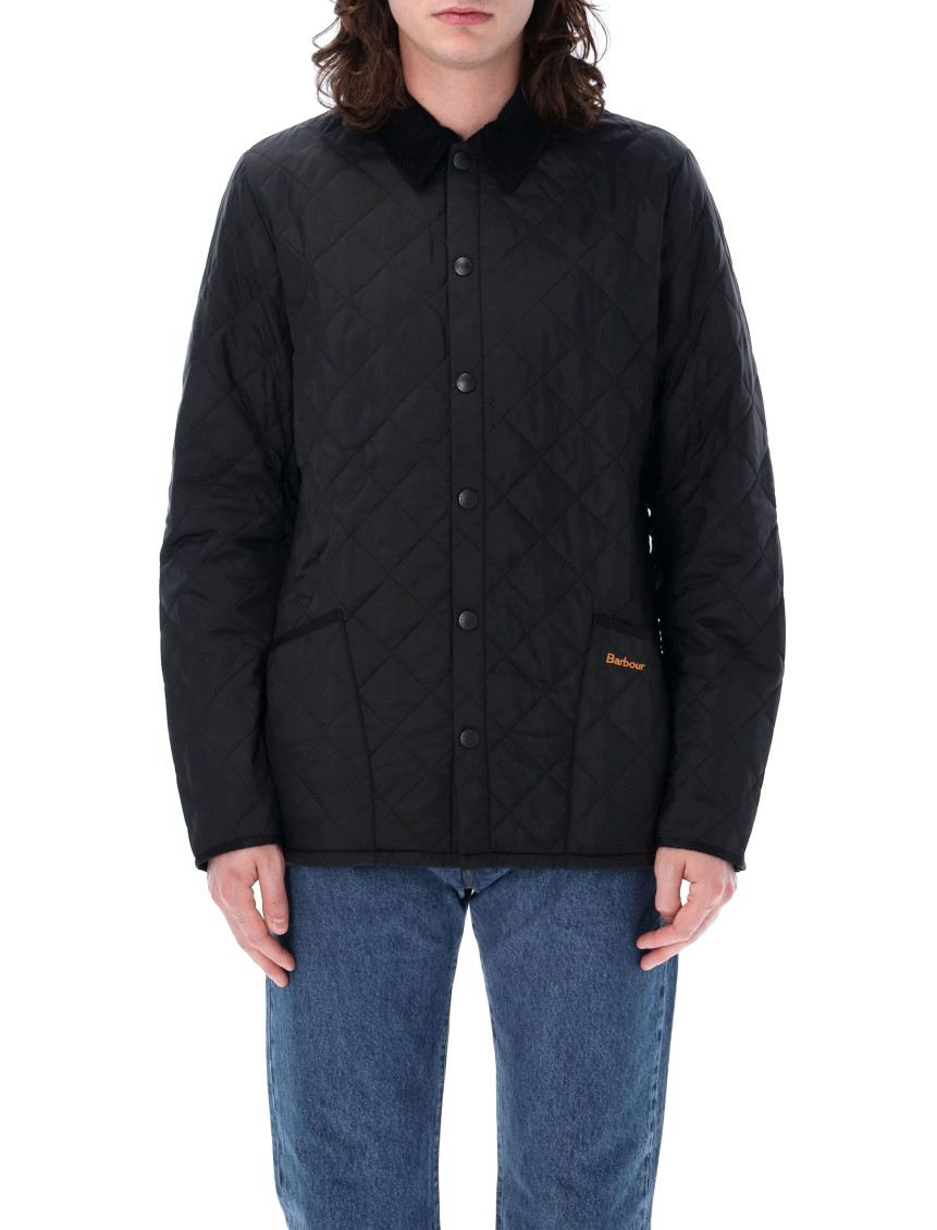 Barbour Heritage Liddesdale Blue Jacket With Classic Corduroy Collar And Logo Lettering On The Front In Tech In Black