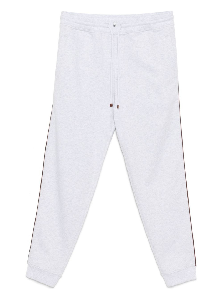 Brunello Cucinelli Cotton Sweatpants With Side Stripe Detail In Light Grey