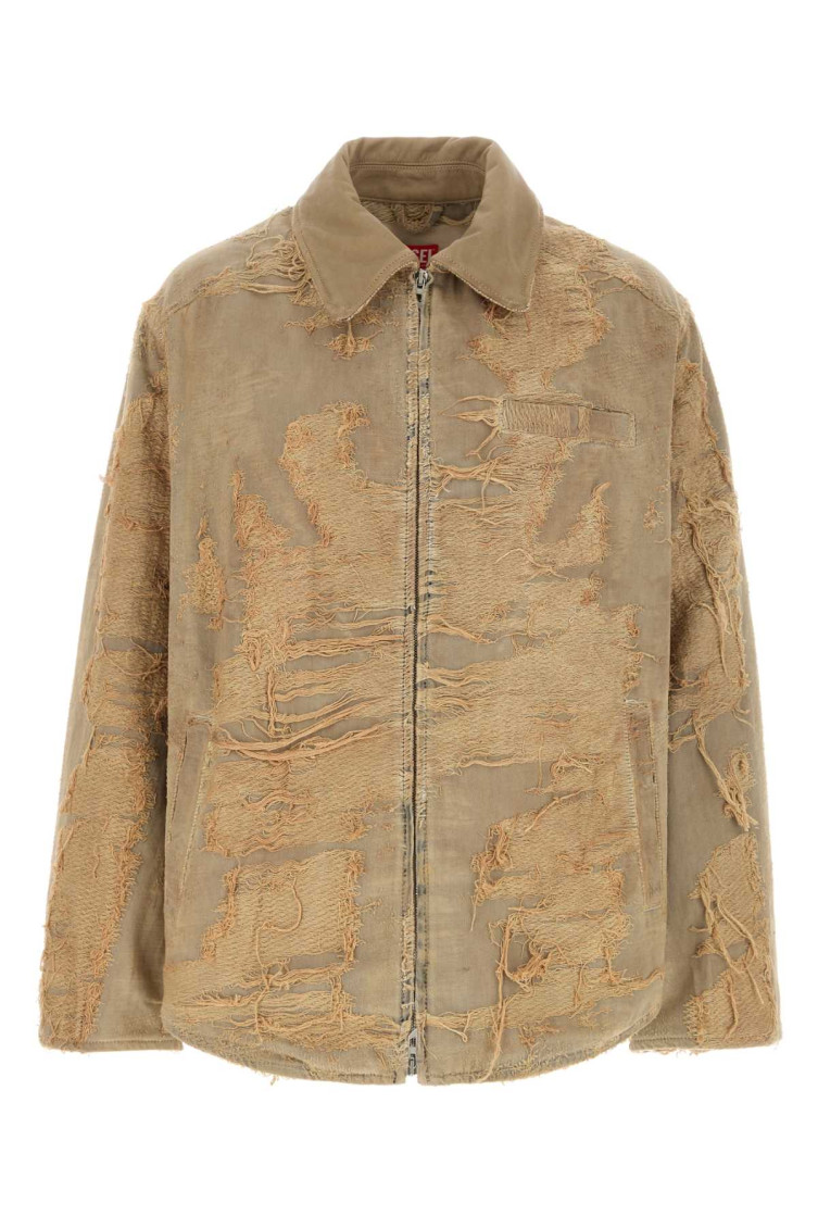 Diesel Jacket In Overdyed Floating-thread Denim In Beige