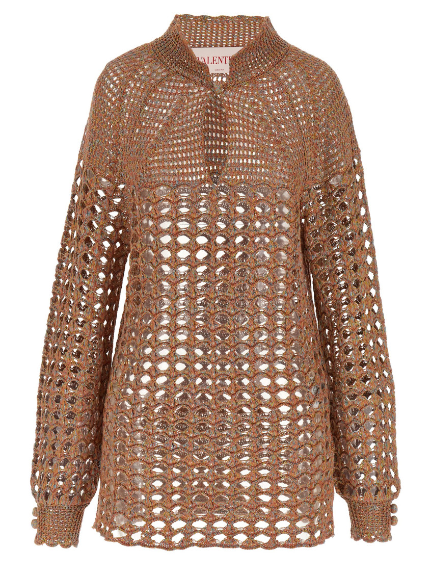 Valentino Openwork Sweater In Linen Blend In Multicolor