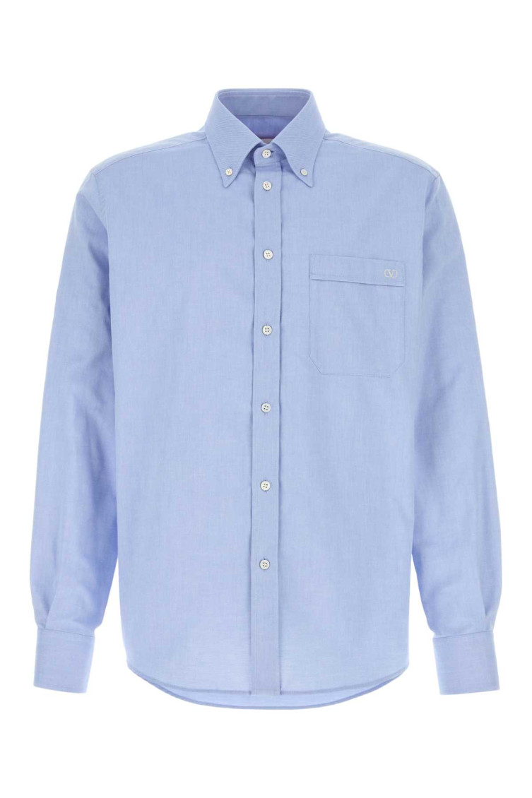 Tシャツ・カットソー VALENTINO SS25 Powder blue oxford shirt (6V0ABS80ATH CZV) Valentino Garavani Powder Blue Oxford Shirt – LOZURI®